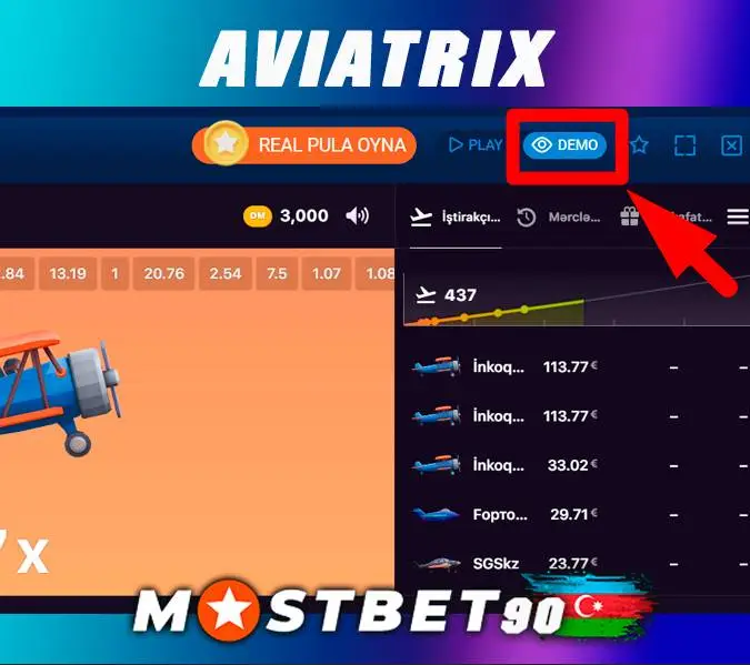 Mostbet bukmeker saytında Aviatrix oyununda demo rejimi