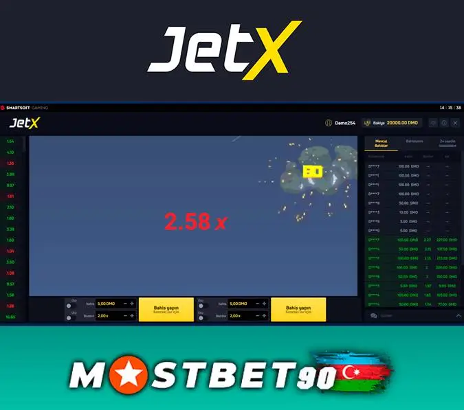 Mostbet bukmeker internet saytında Jetx oyun interfeysi
